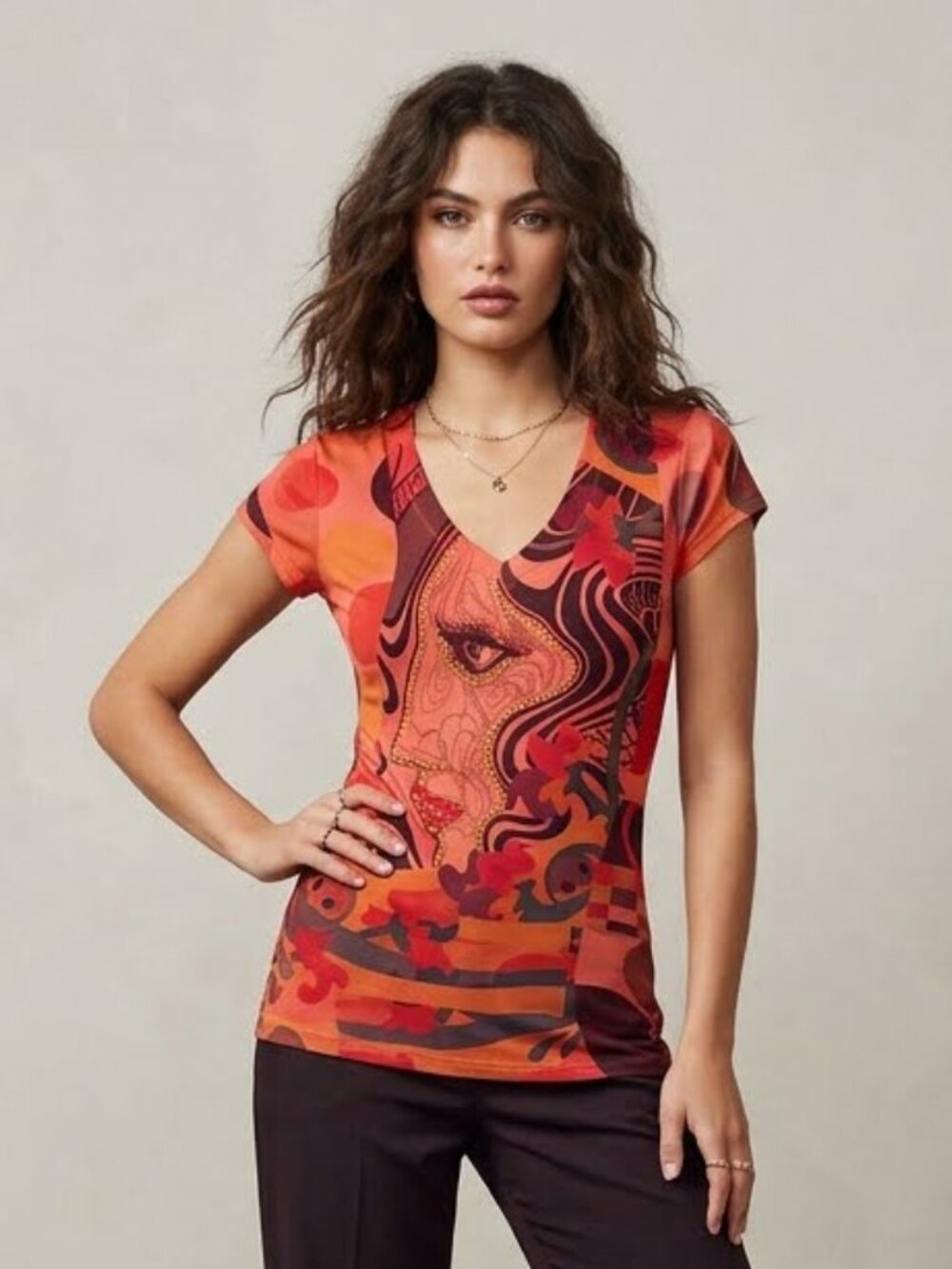 CACHE TOP Y2K Psychedelic Face Print Top by Cache - old NEW stock